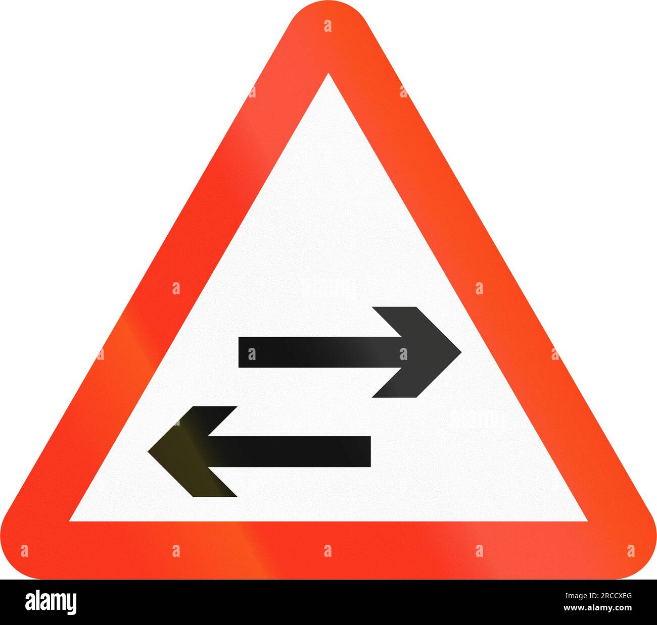 Bangladeshi sign warning about twoway traffic on a twoway road Stock