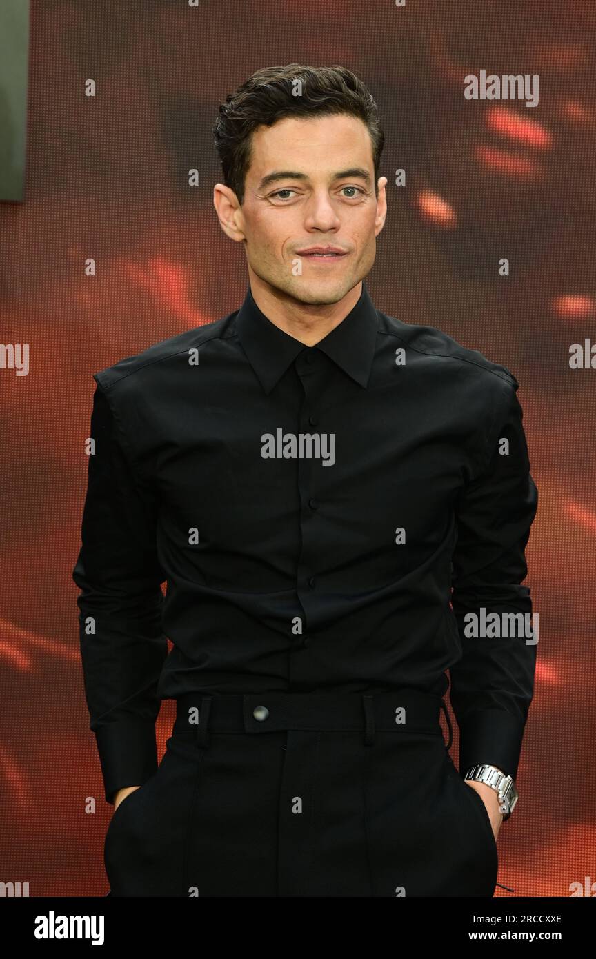 London, UK. 13th July, 2023. Rami Malek attends the Oppenheimer - UK Premiere at ODEON Luxe, Leicester Square, London, UK. Credit: See Li/Picture Capital/Alamy Live News Stock Photo