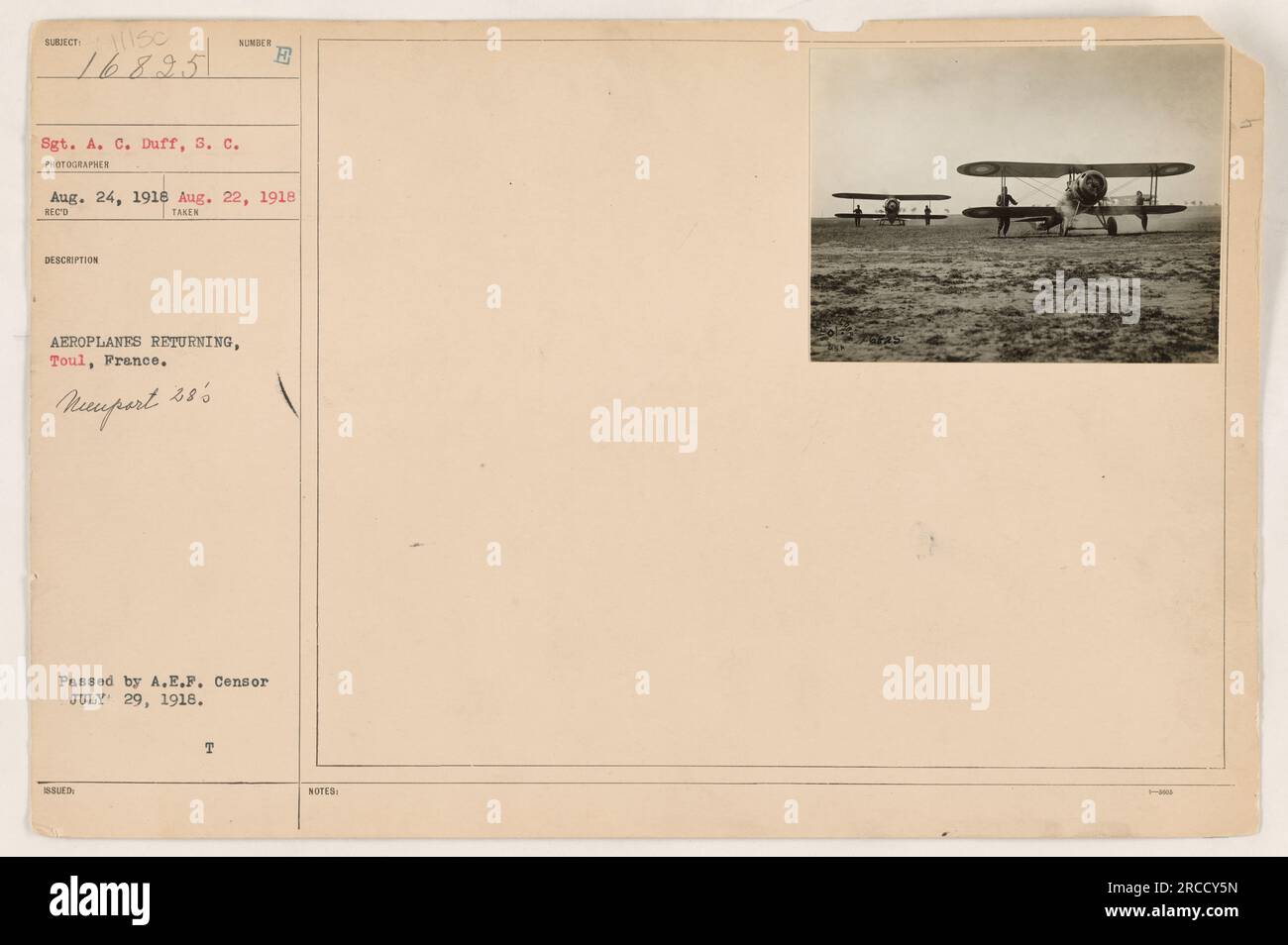 A photograph taken on august 24th 1918 showing neuport airplanes