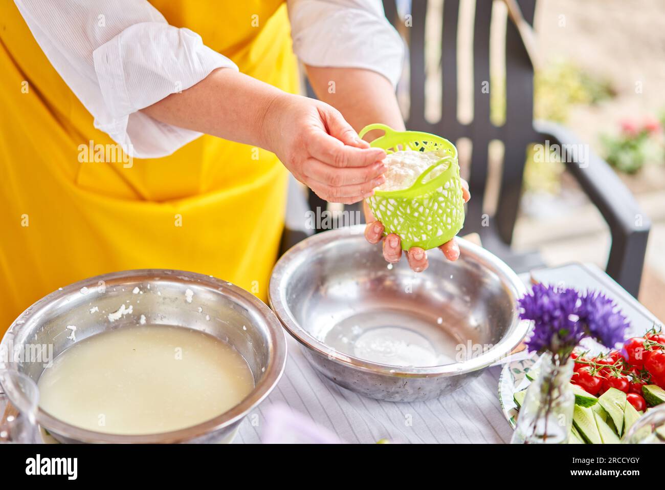Master class and cheese tasting. Women make cheese. The enzyme and