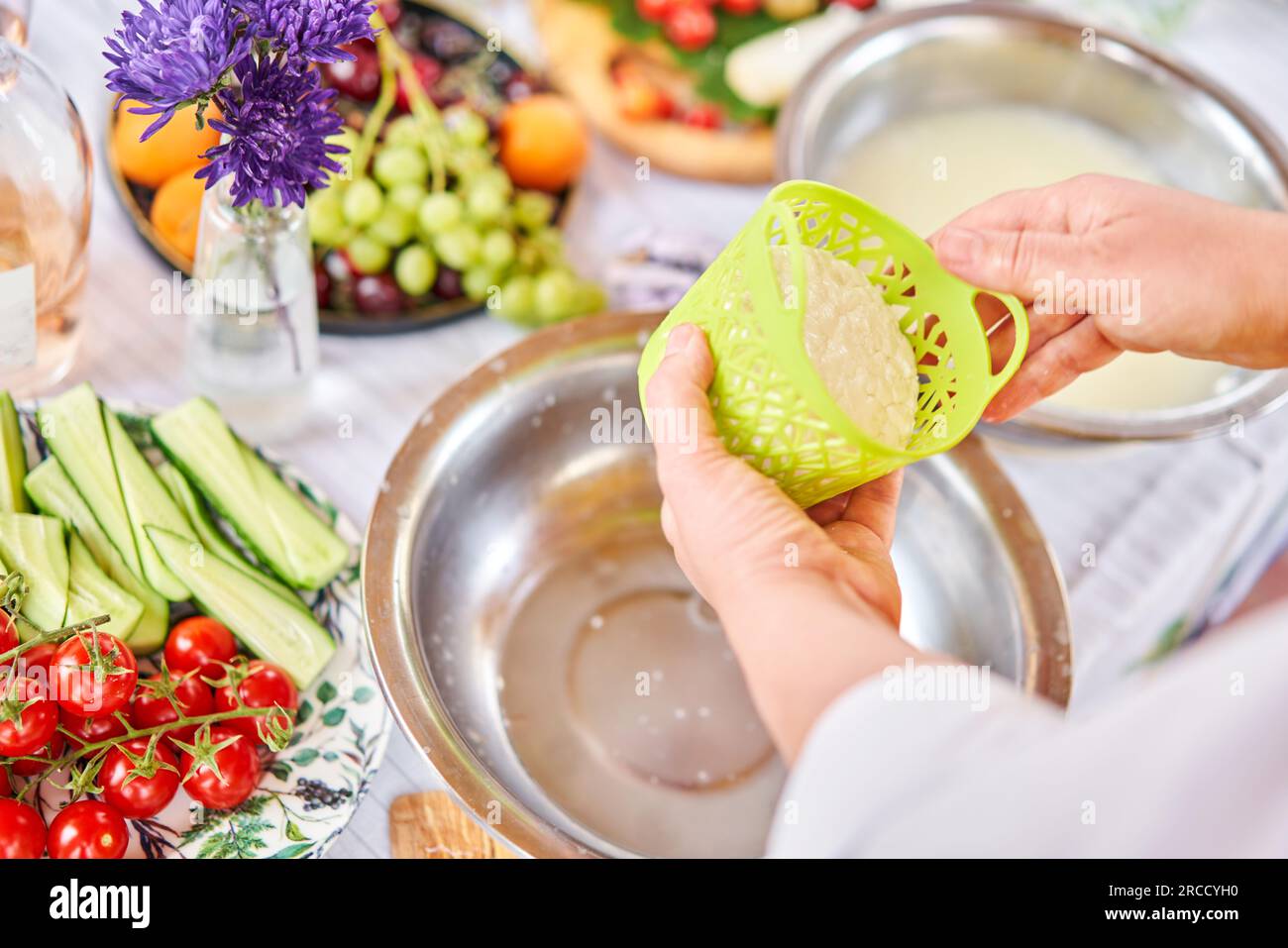 Master class and cheese tasting. Women make cheese. The enzyme and
