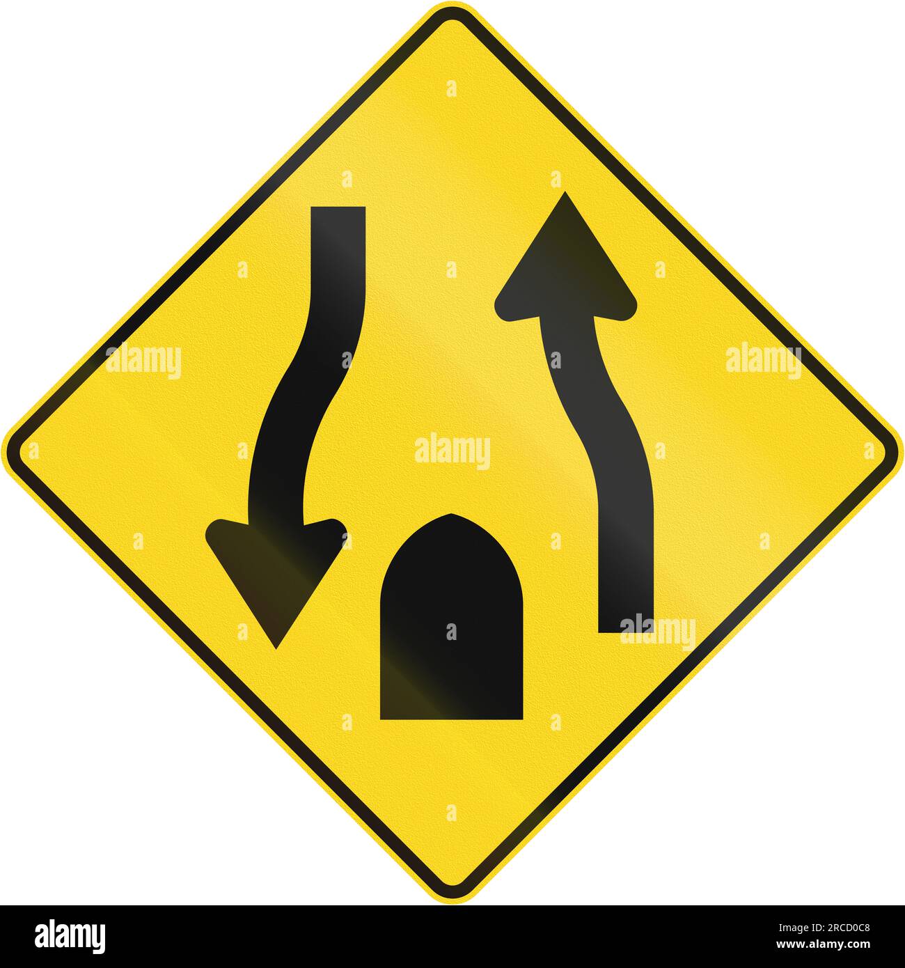 Canadian road warning sign Central Reserve With Two Way Traffic Ends