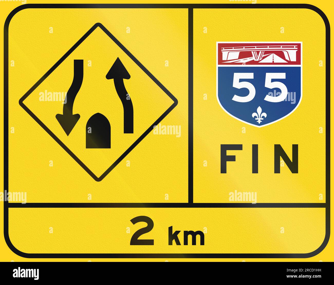 Warning road sign in Quebec, Canada End of highway and divided road
