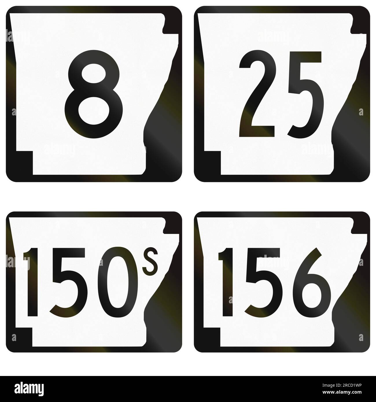 Collection of numbered road signs used in Arkansas, USA. Stock Photo