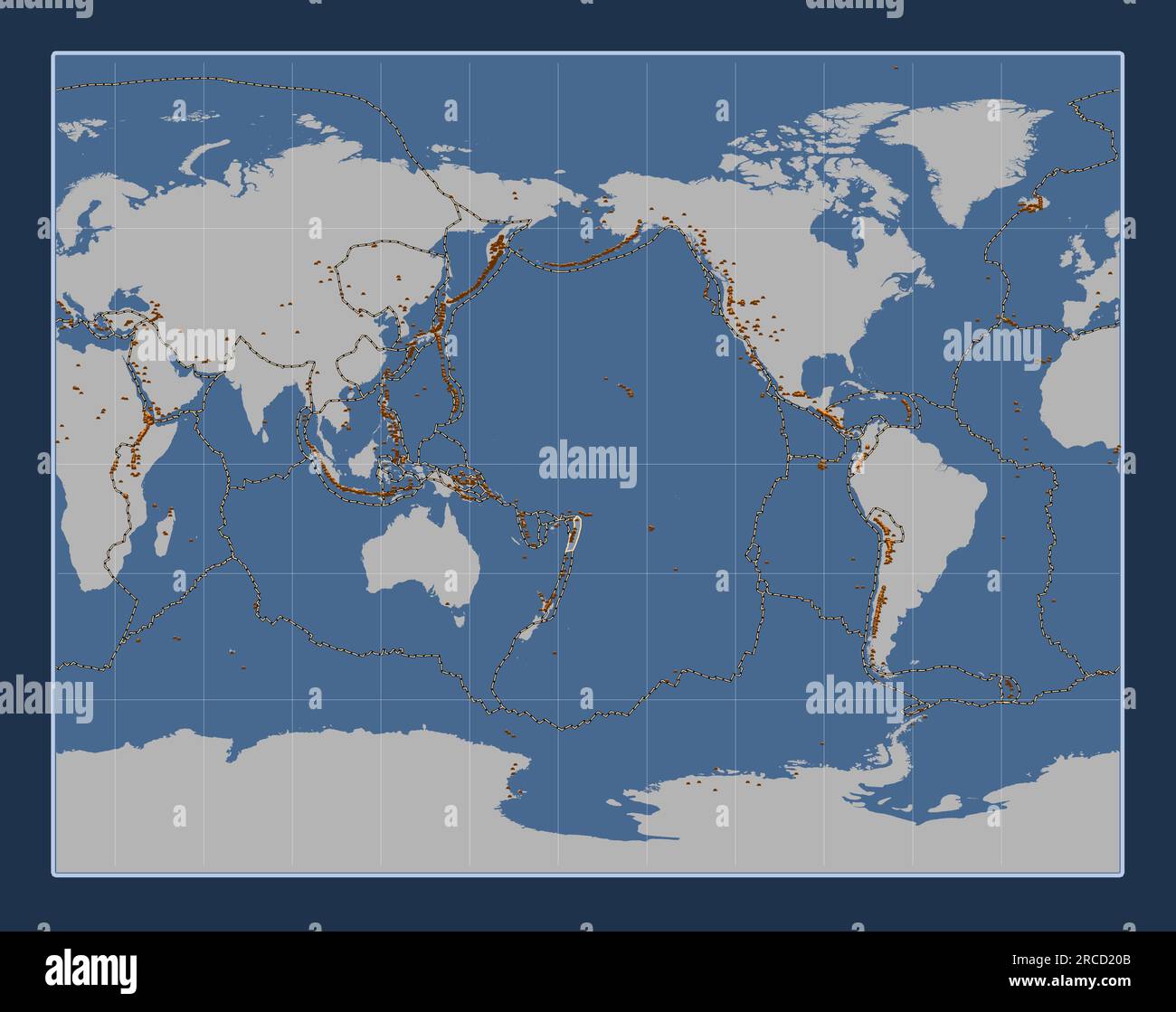 Shape of the Tonga tectonic plate on the solid contour map in the Gall