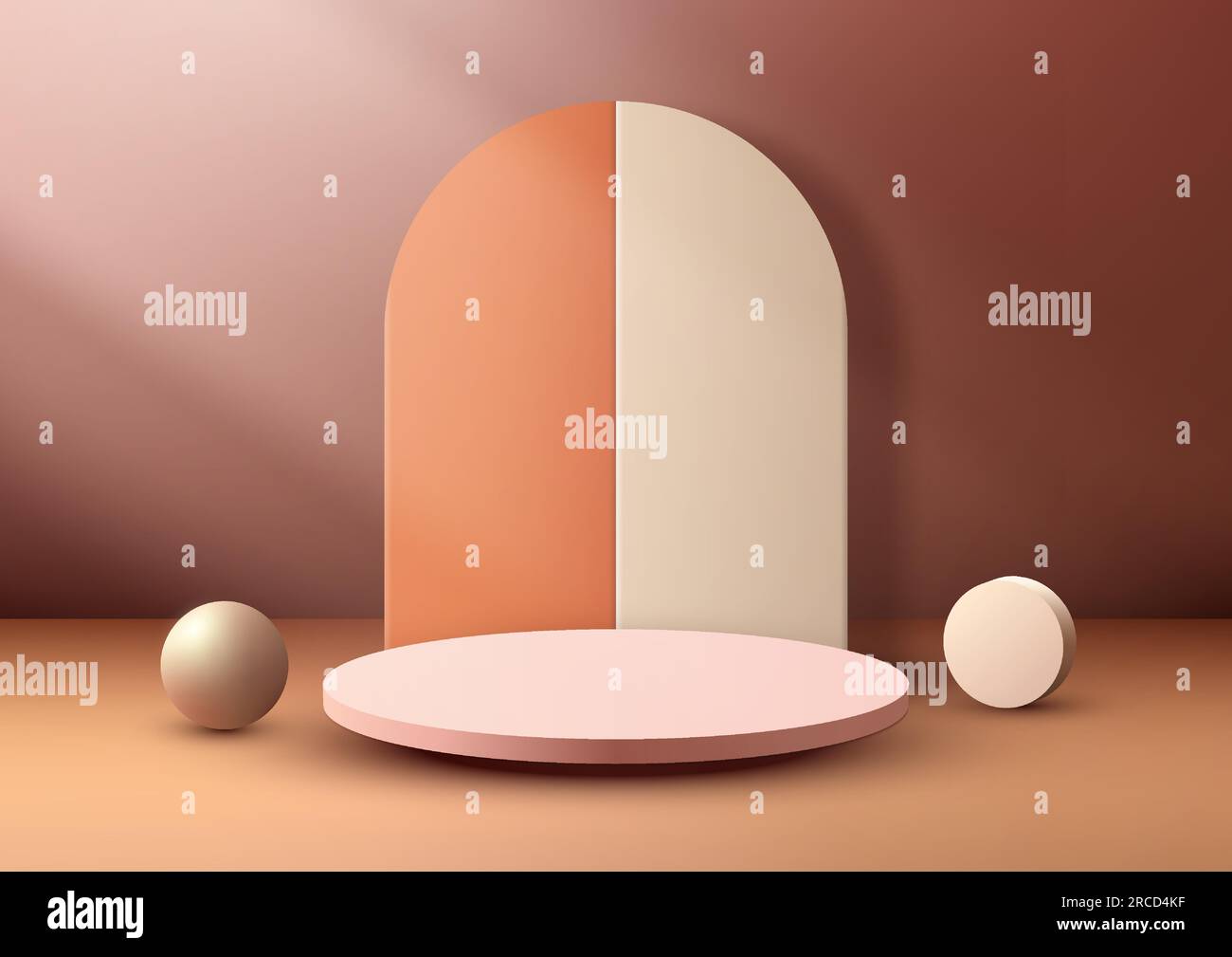 Product display showroom, where a 3D realistic pink color podium takes ...