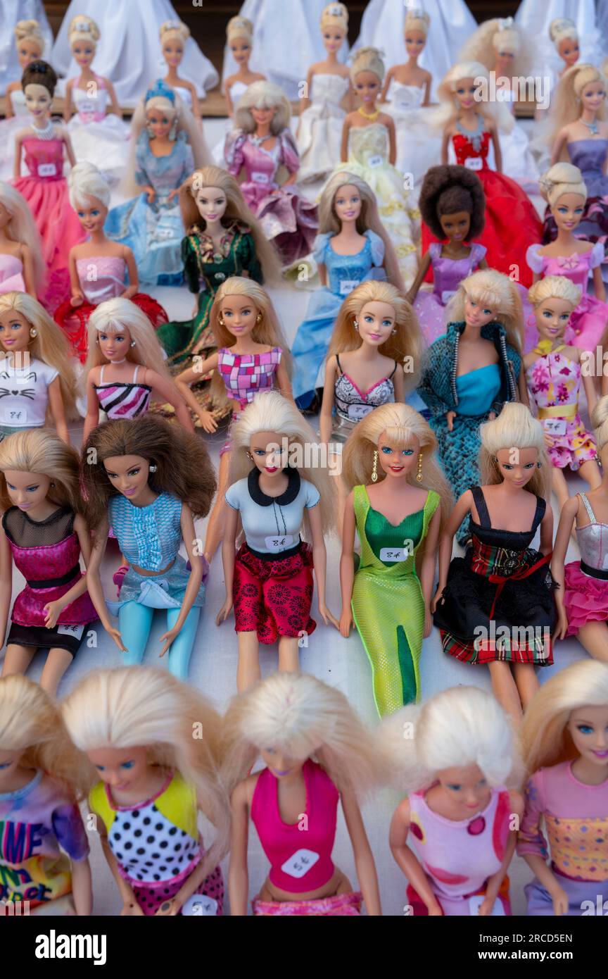Barbie dolls on sale on a market stall in France Stock Photo Alamy