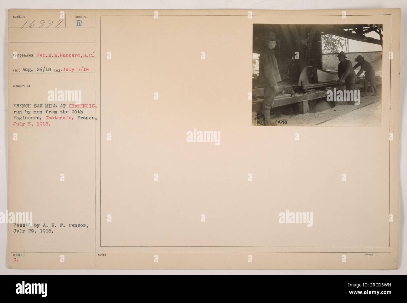 French saw mill at Chatenois, run by men from the 20th Engineers during