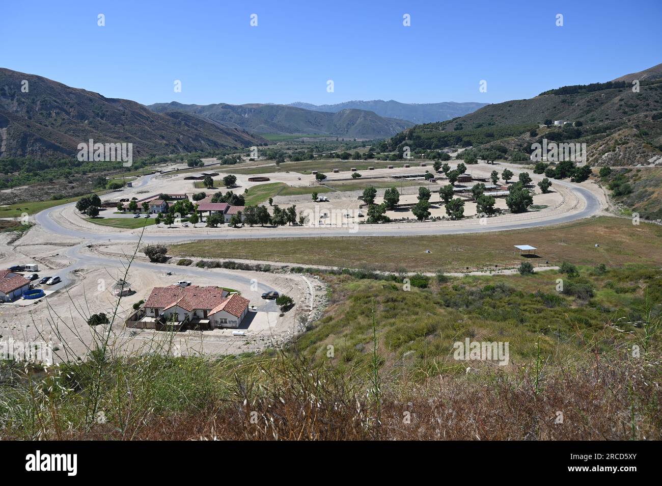 The valley behind the Santa Felicia Dam at Lake Piru reservoir located in Los Padres National Forest and Topatopa Mountains of Ventura County, Califor Stock Photo
