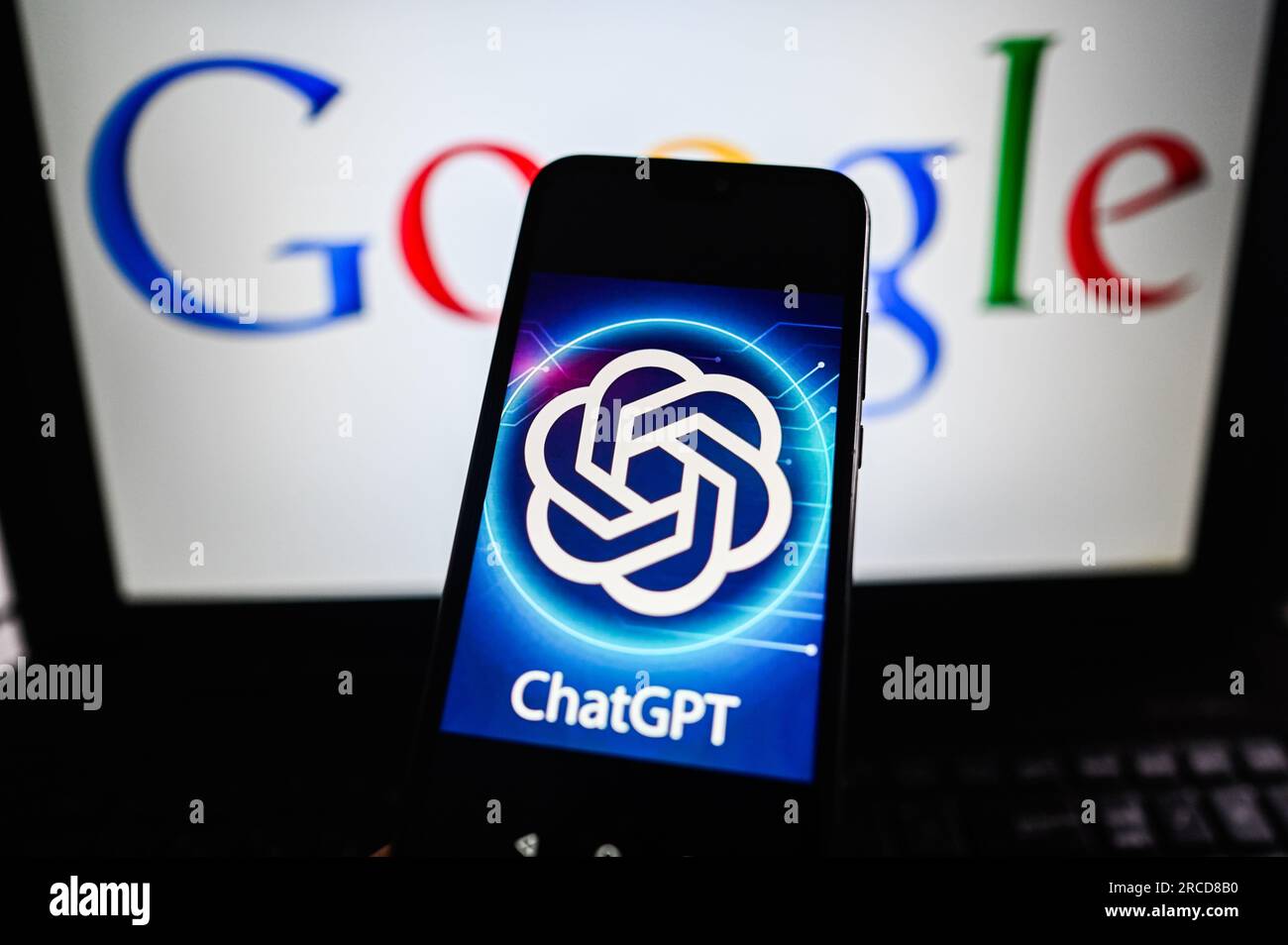 Poland. 14th July, 2023. In this photo illustration an Open AI Chat GPT  logo is displayed