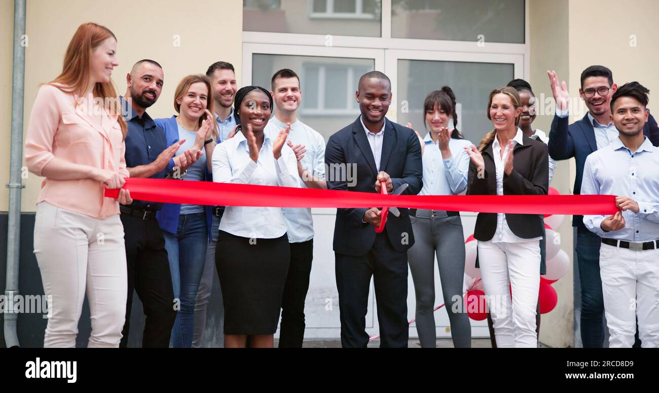 Ribbon Cut Ceremony Outdoors. Building New Business Stock Photo - Alamy