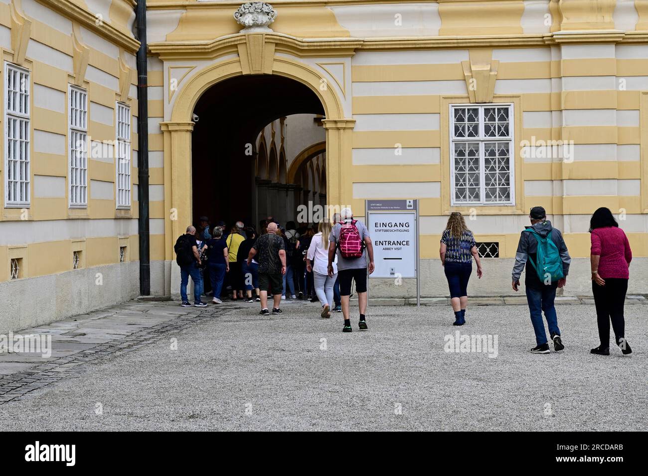 Melk, Wachau, Lower Austria, Austria. July 06, 2023. Tourist group in Melk Abbey Stock Photo