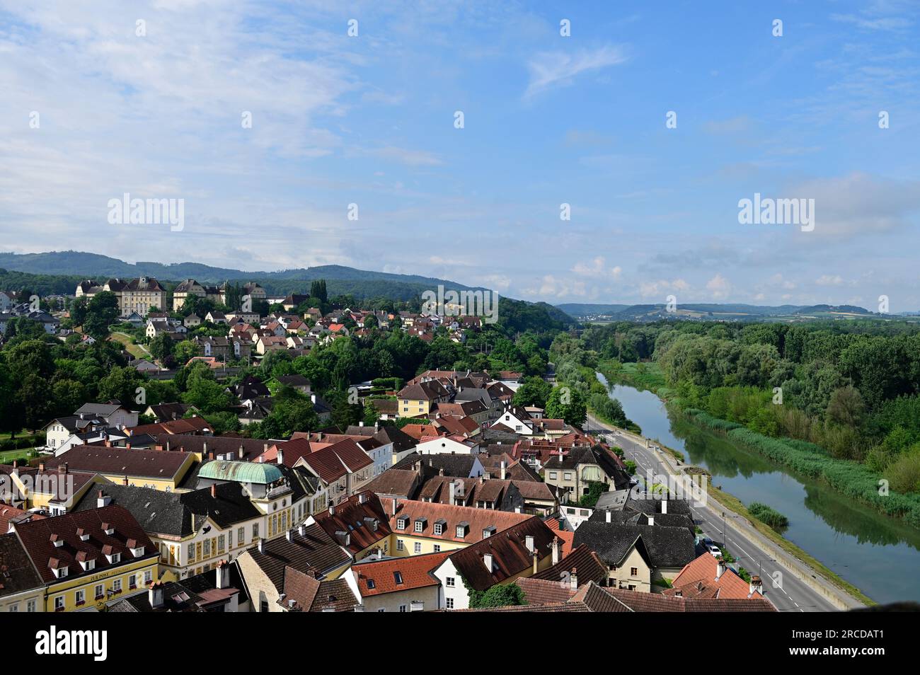 Melk, Wachau, Lower Austria, Austria. July 06, 2023. View of Melk from the monastery Stock Photo