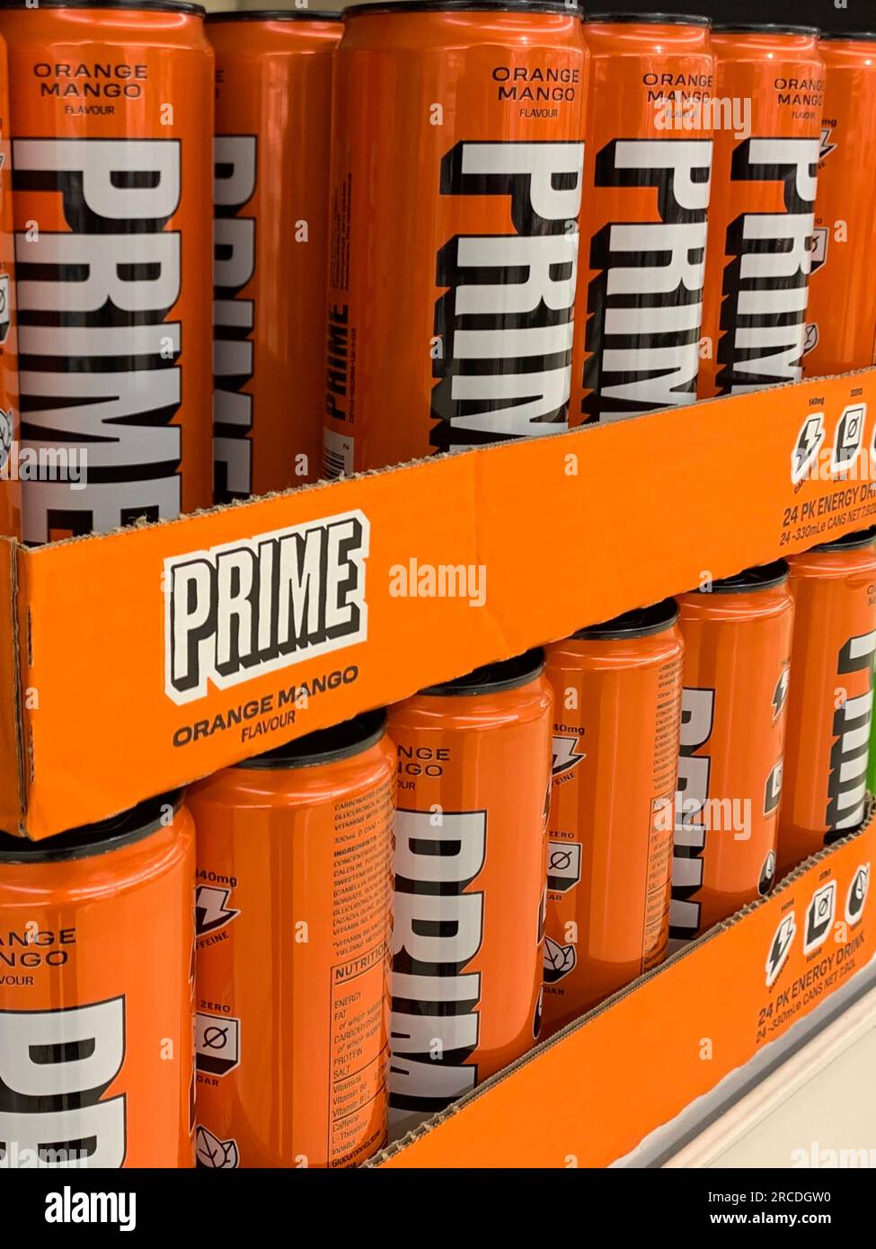 Cans of Prime Energy drink. High caffeine content has been identified