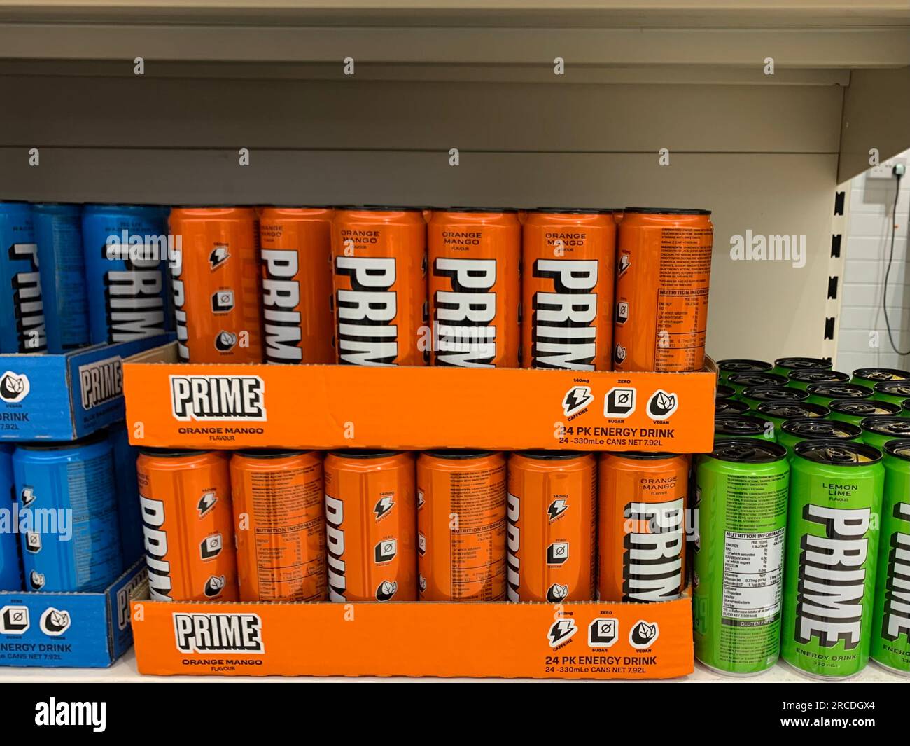 Cans of Prime Energy drink. High caffeine content has been identified