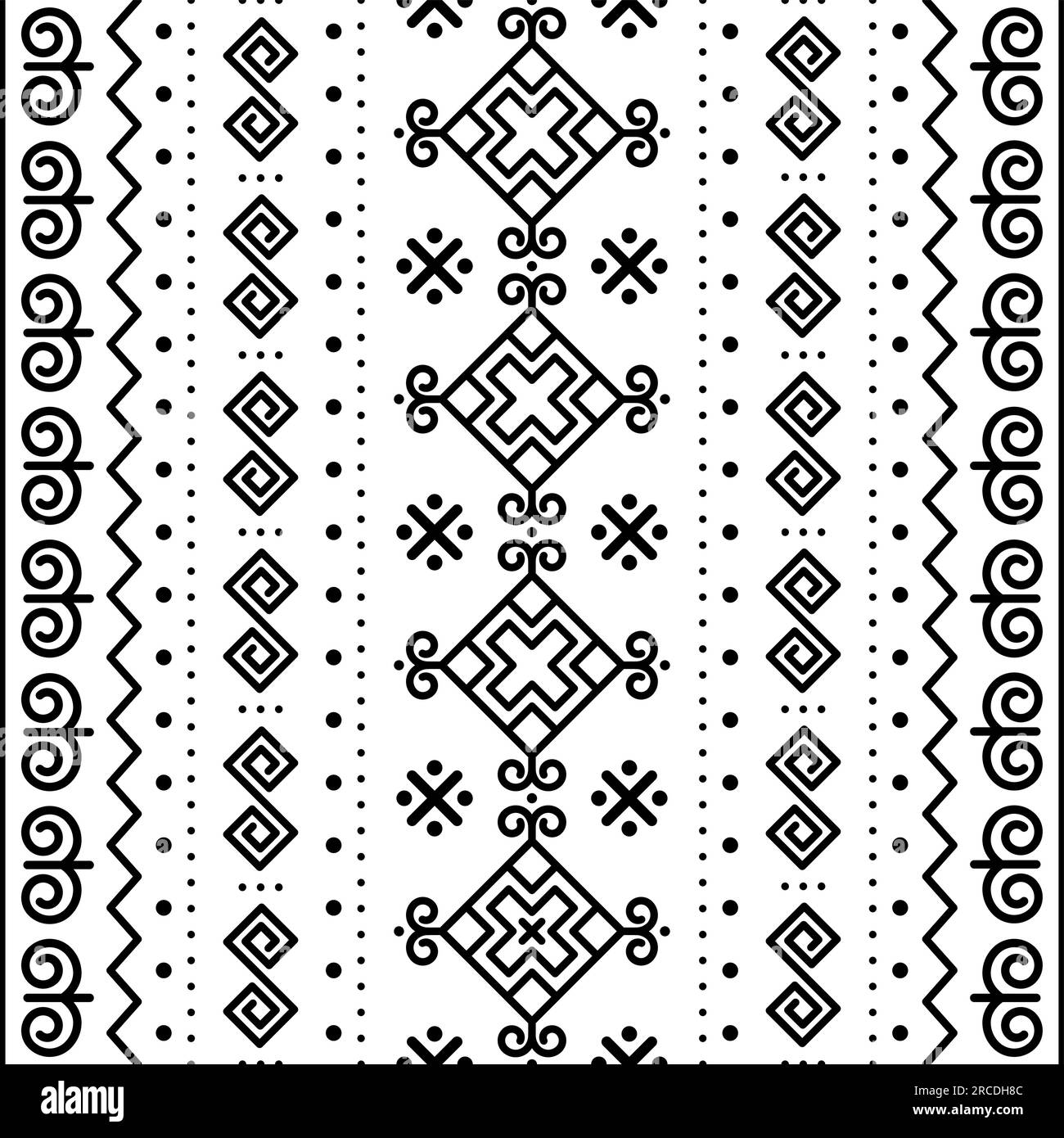 Slovak folk art vector seamless vertical pattern with ethnic, tribal geometric decor - inspired by traditional painted art from village Cicmany Stock Vector