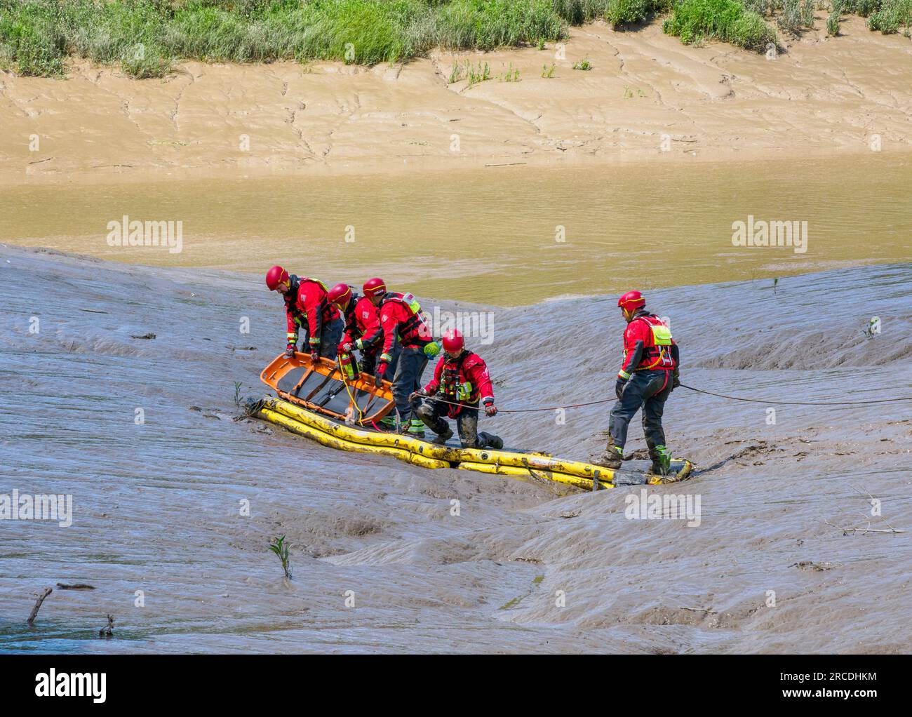 Bristol Animal and Water Rescue Unit on a training exercise on the treacherous tidal mud of the River Avon at Hotwells Bristol UK Stock Photo