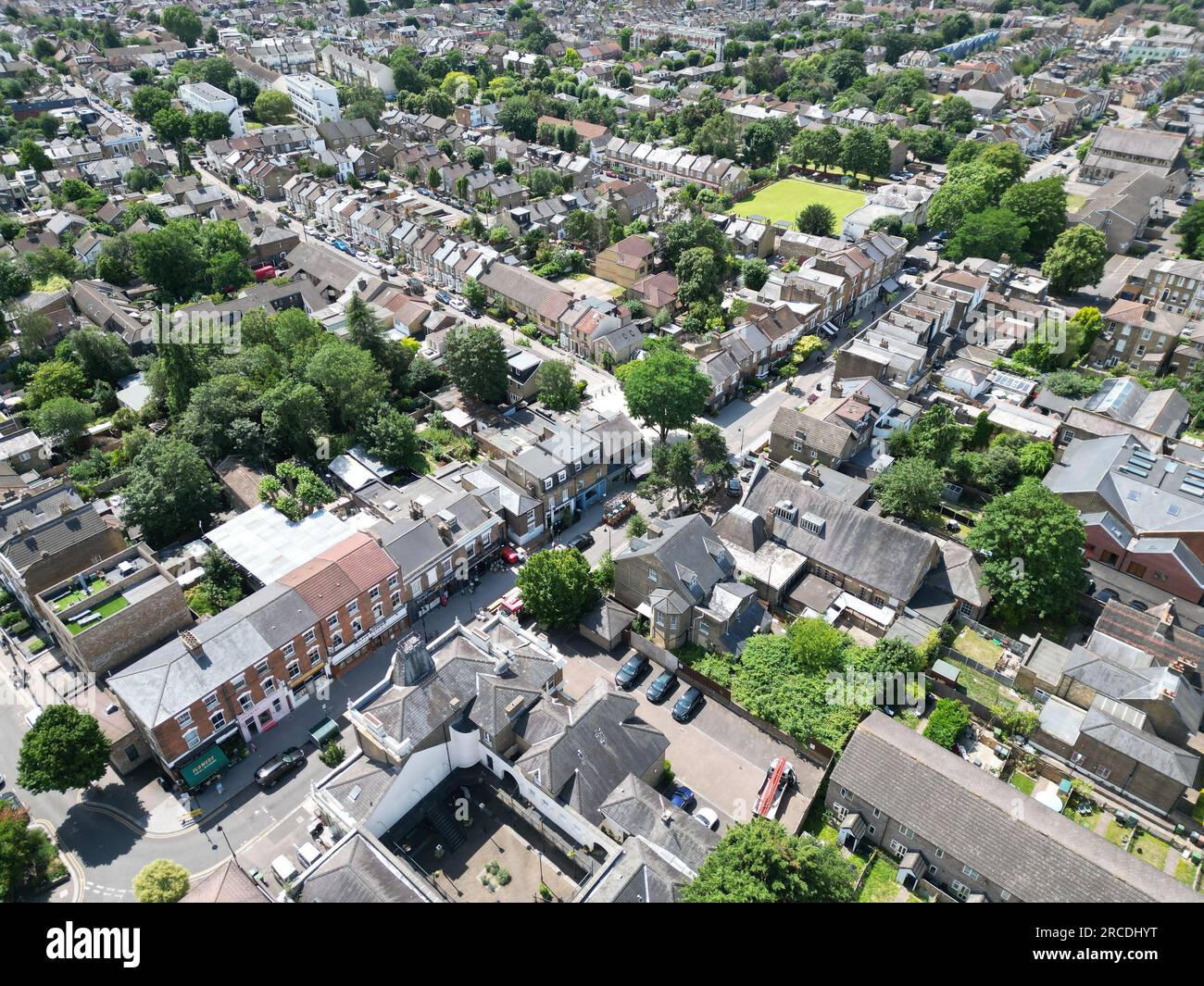 Walthamstow village East London UK streets and houses drone, aerial Stock Photo