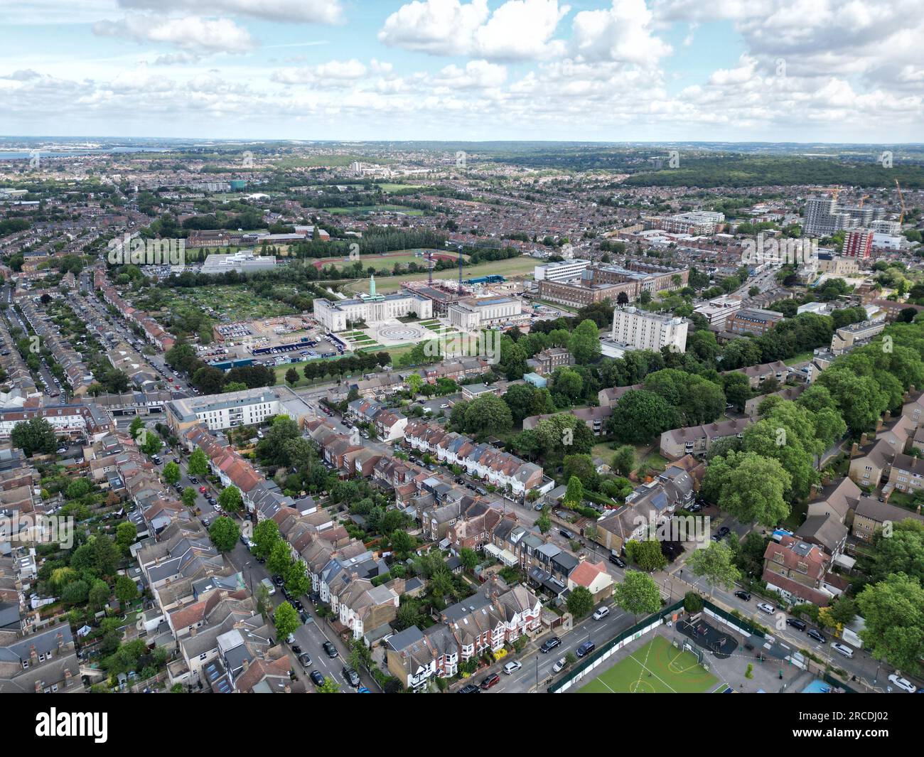 Establishing shot Walthamstow East London UK town hall aerial Stock Photo