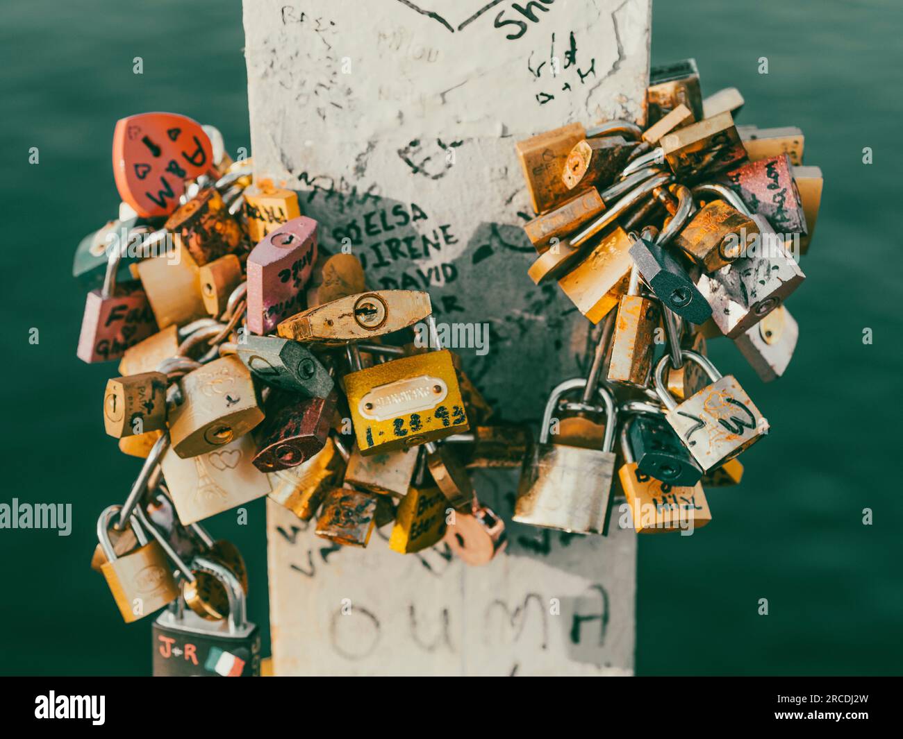Tourist Padlocks on French River Bridge, Passerelle Debilly, River