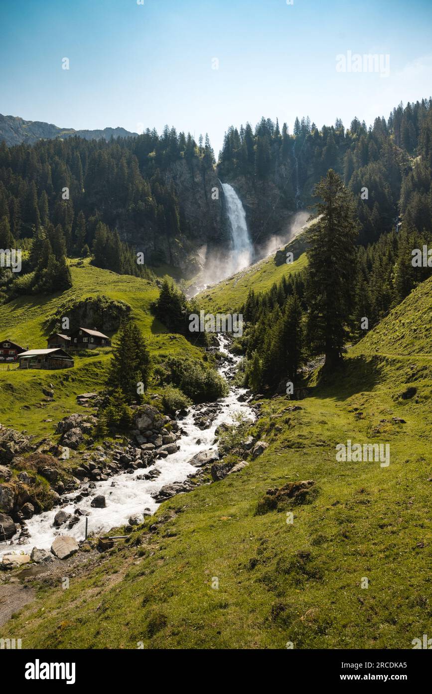 Stäuber Waterfall in Schächental, Uri in summer Stock Photo