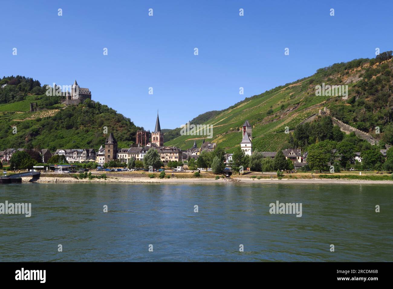 The village of Bacharach stands on the western bank of the River Rhine in Germany Stock Photo