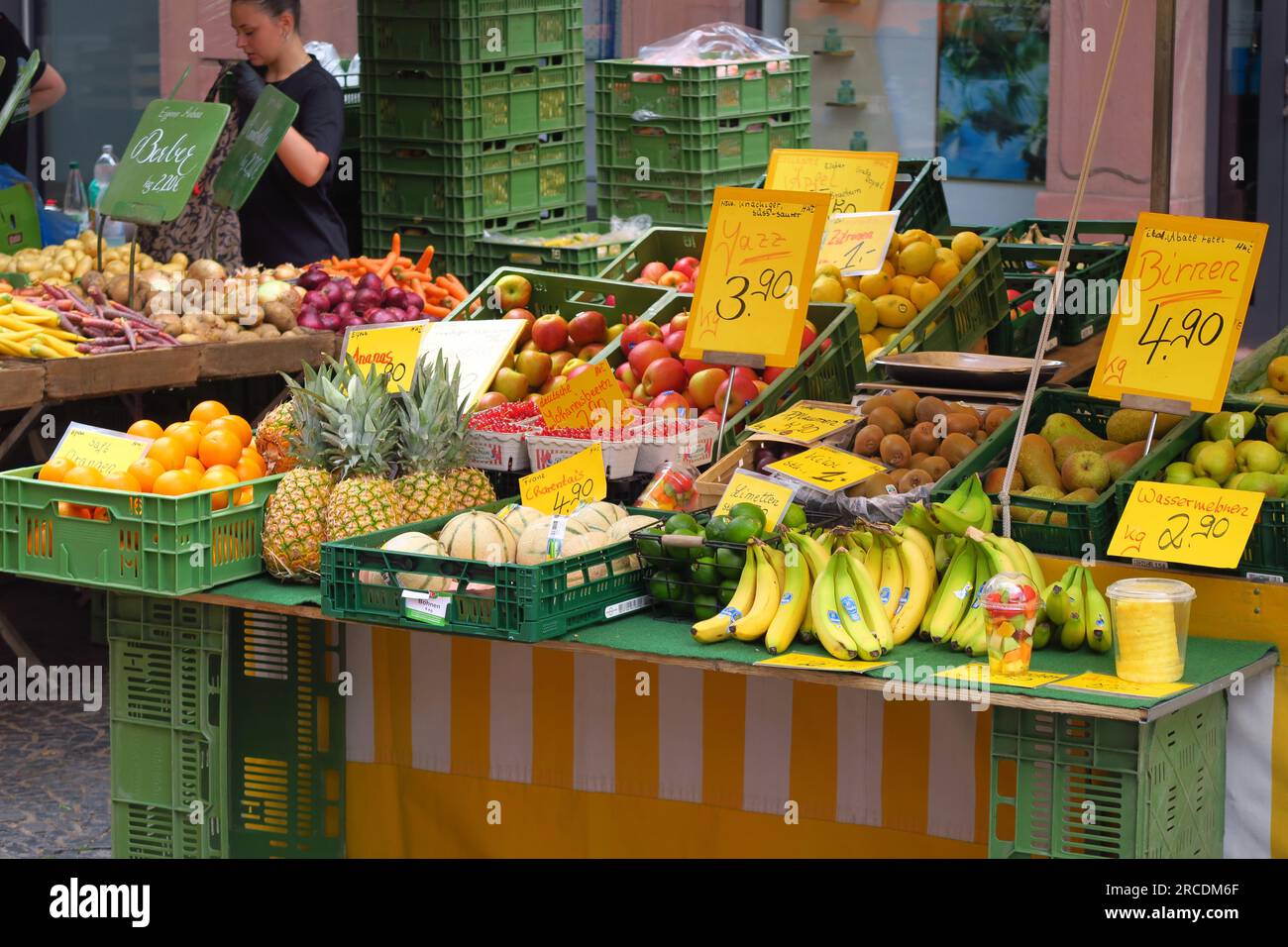 Market stalls in the German town of Mainz Stock Photo