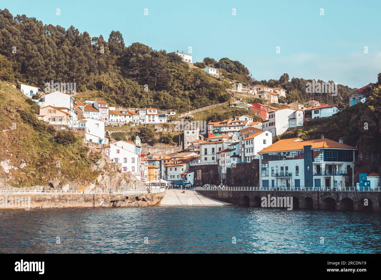 Cudillero, beautiful and touristic fishing village located in Asturias, copy space, travel concept, vacations, summer. Stock Photo