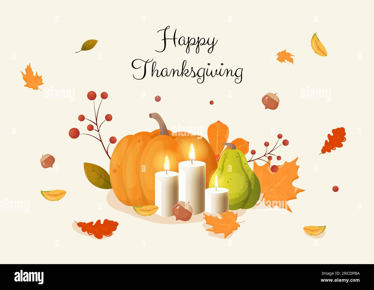 Thanksgiving card. pumpkin, autumn leaves, berries. on black background .Vector illustration Stock Vector