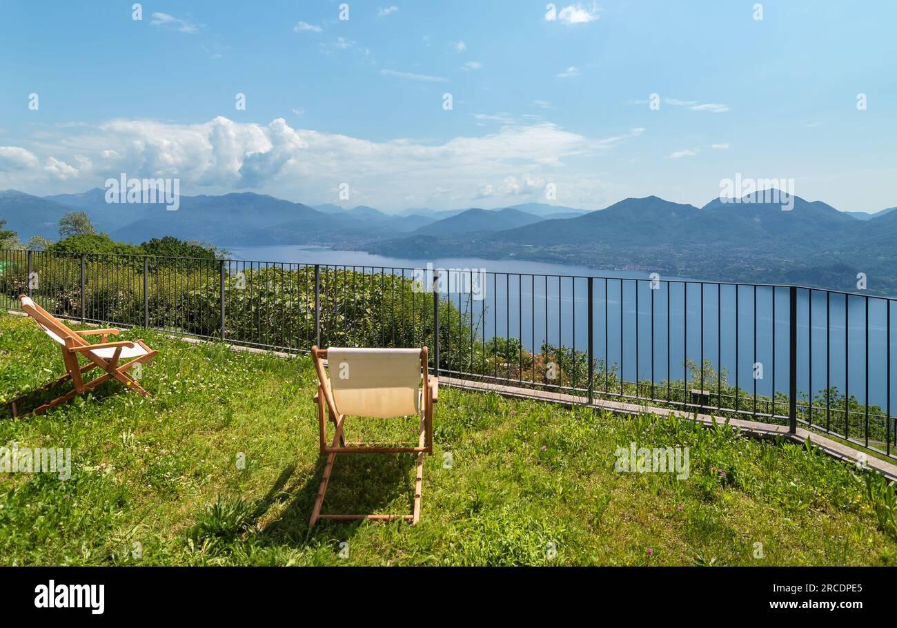 Panoramic view to lake Maggiore from village Pollina in Verbania, Italy Stock Photo
