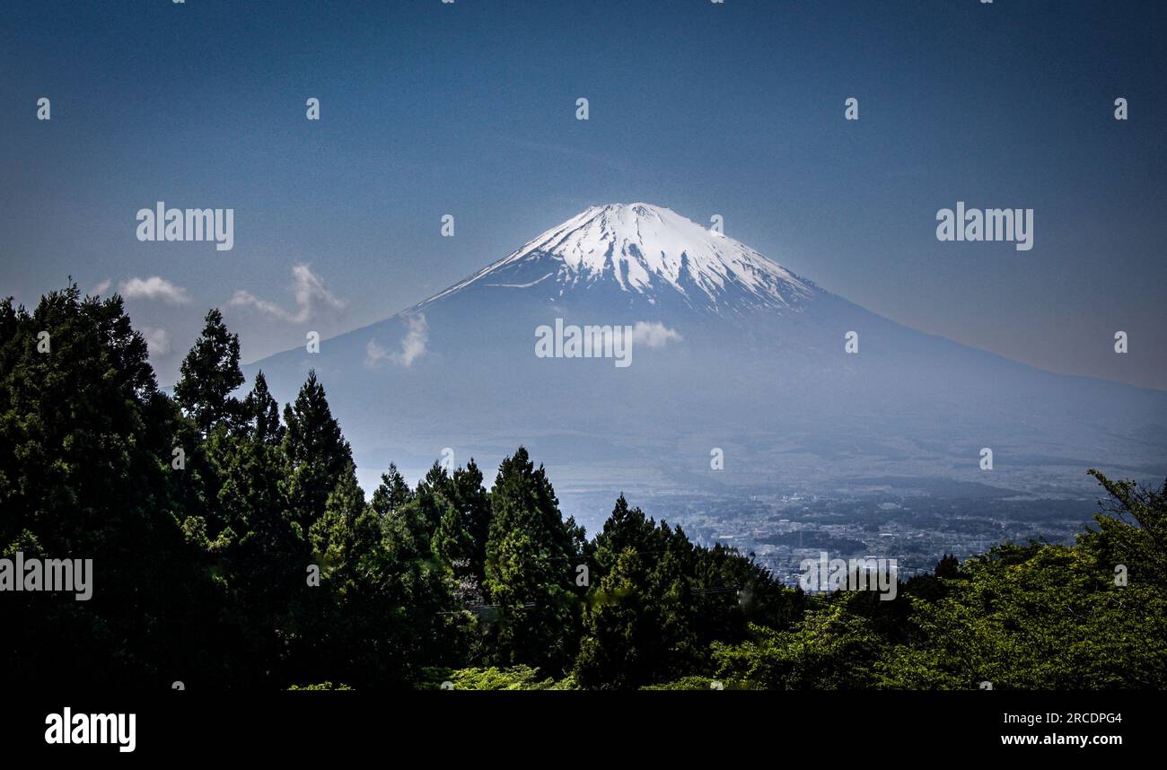View of Mt Fuji from a distance as the clouds started rolling in Stock Photo