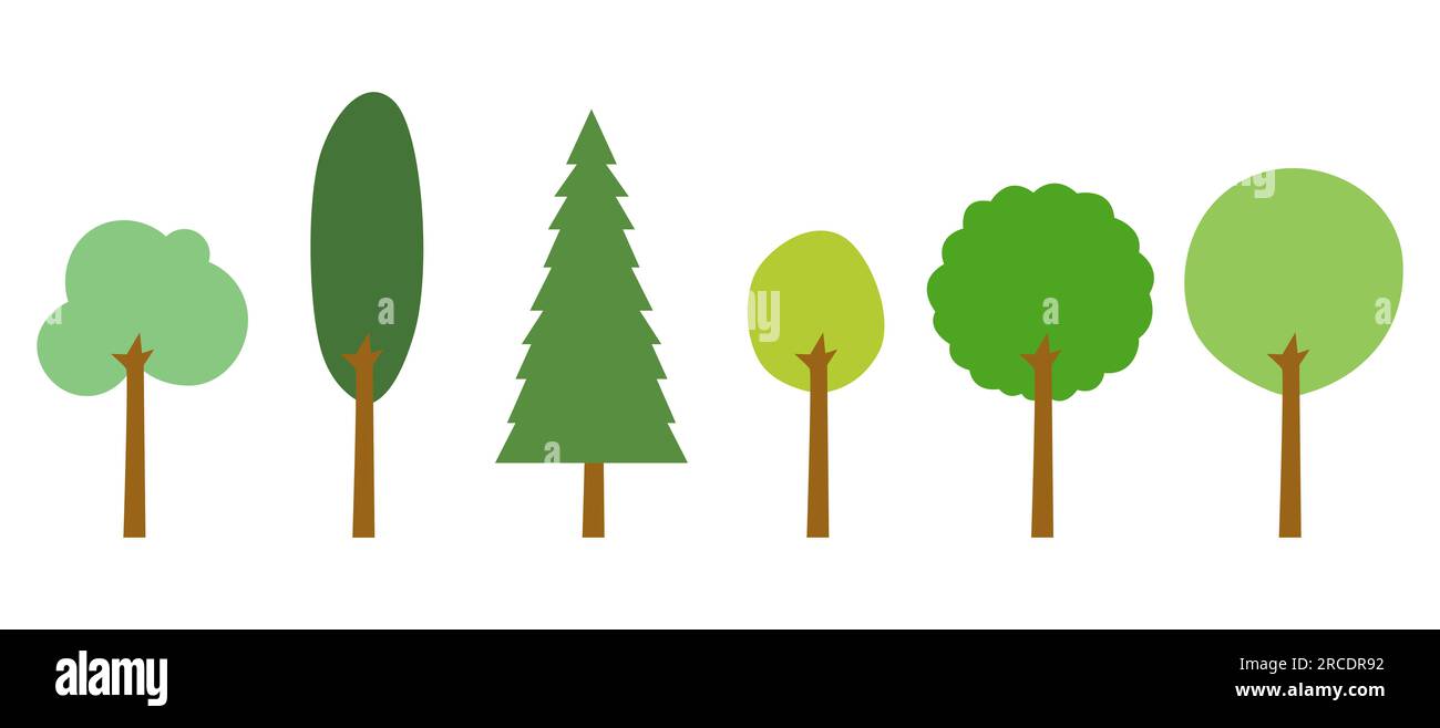 Green different type tree collection on white background. Pictogram ...