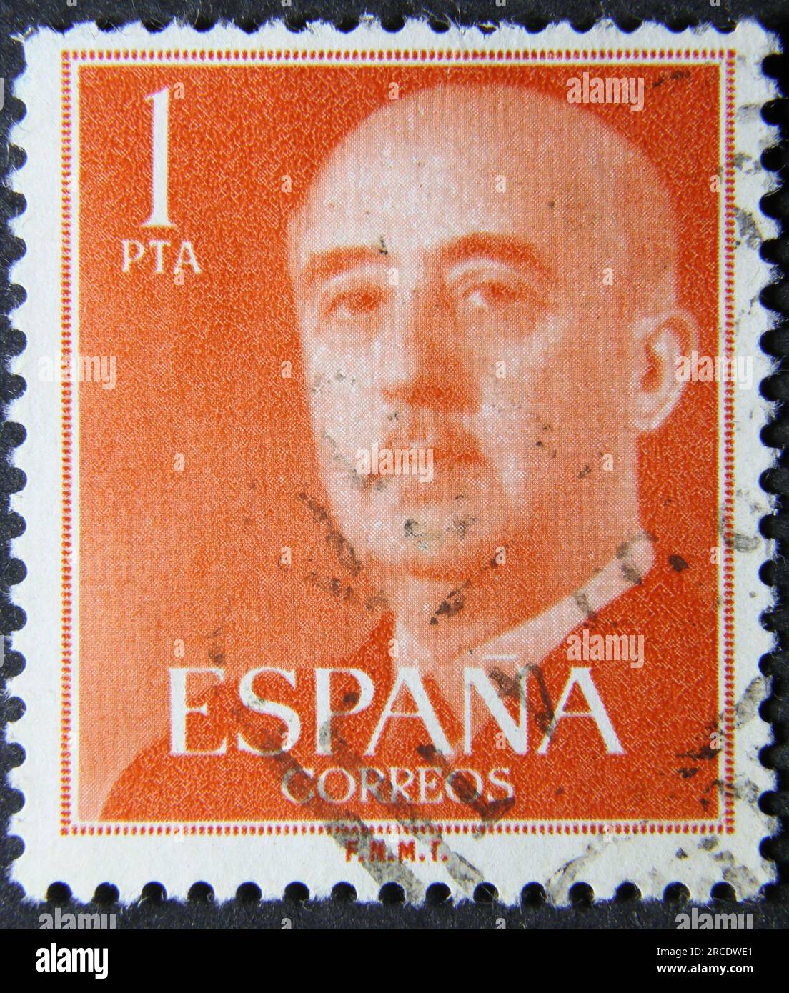ISTANBUL, TURKEY - JANUARY 25, 2021: Spain stamp shows Gen. Francisco Franco circa 1954 Stock Photo