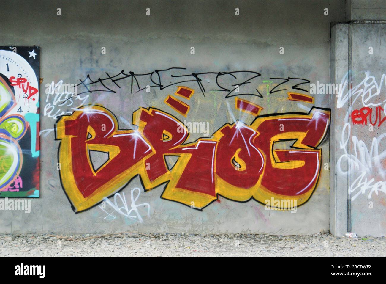 Graffiti on a concrete wall. Street art. Ireland, Dublin 06.04.2023. Stock Photo