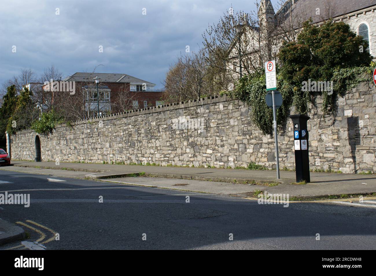Street intersection and parking lot in the spring, Saint Alphonsus road in Dublin, Ireland Stock