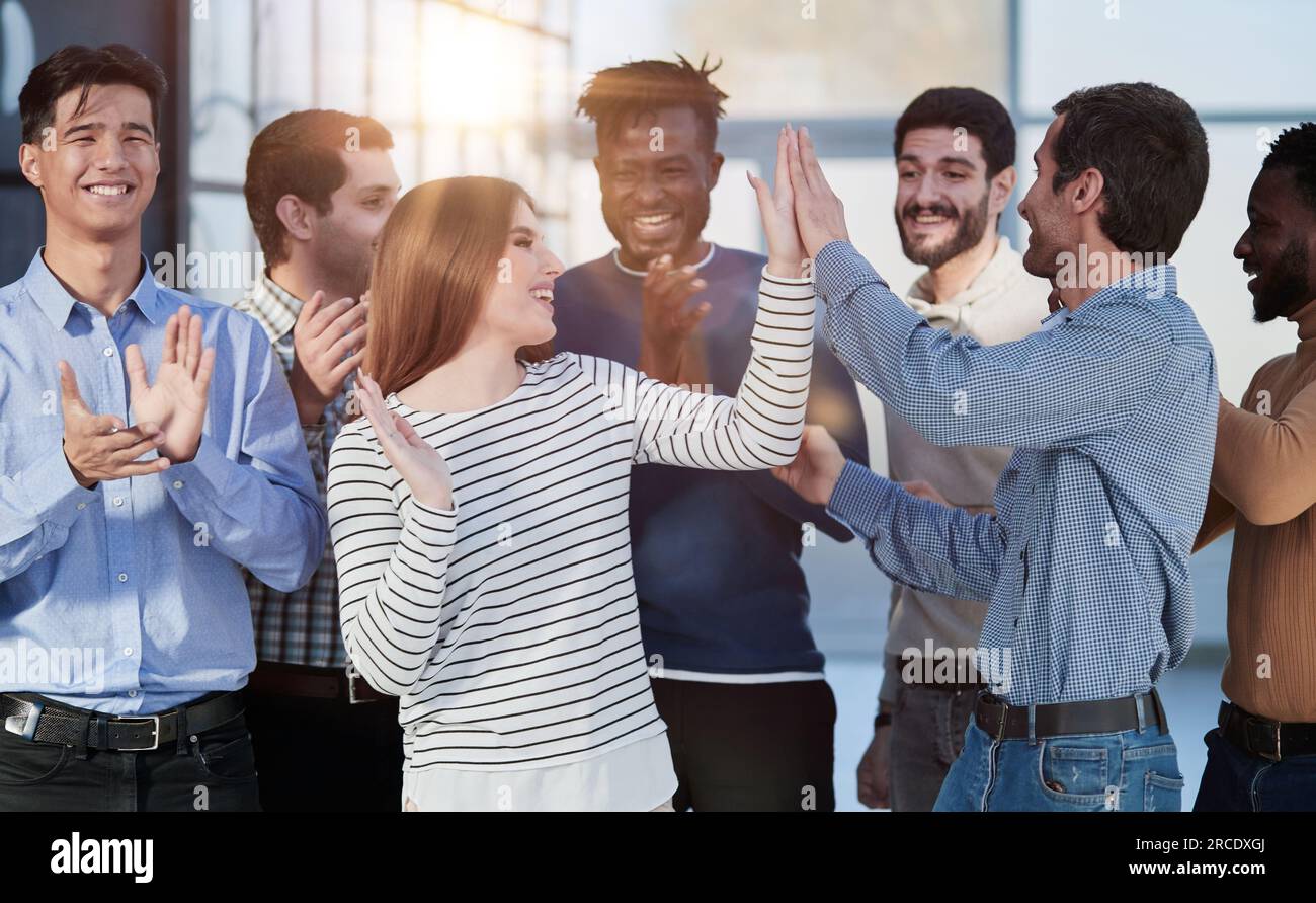 Concept of team work, internationality and success. Stock Photo