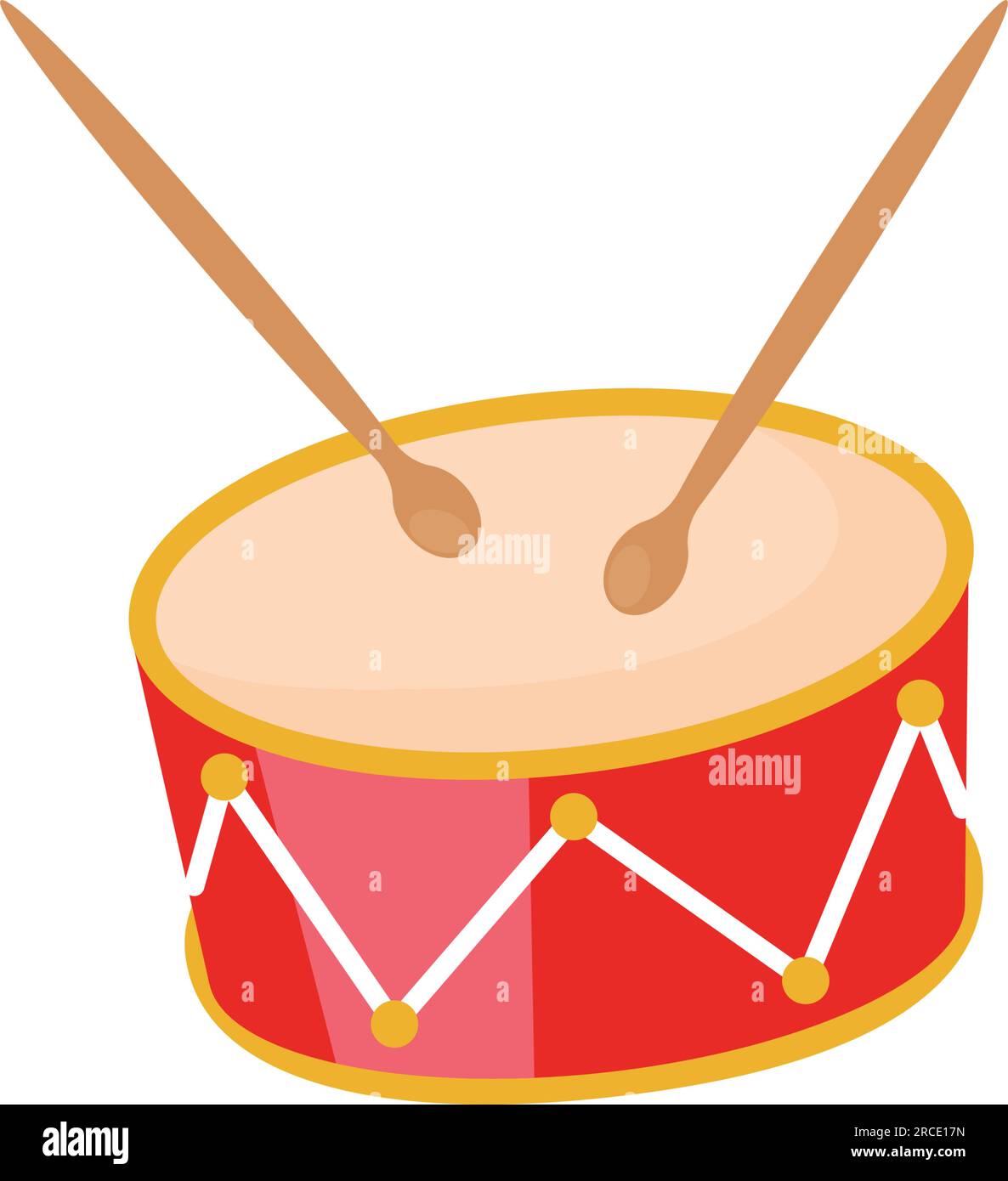 Red drum and wooden sticks. Musical drums instrument .Flat cartoon