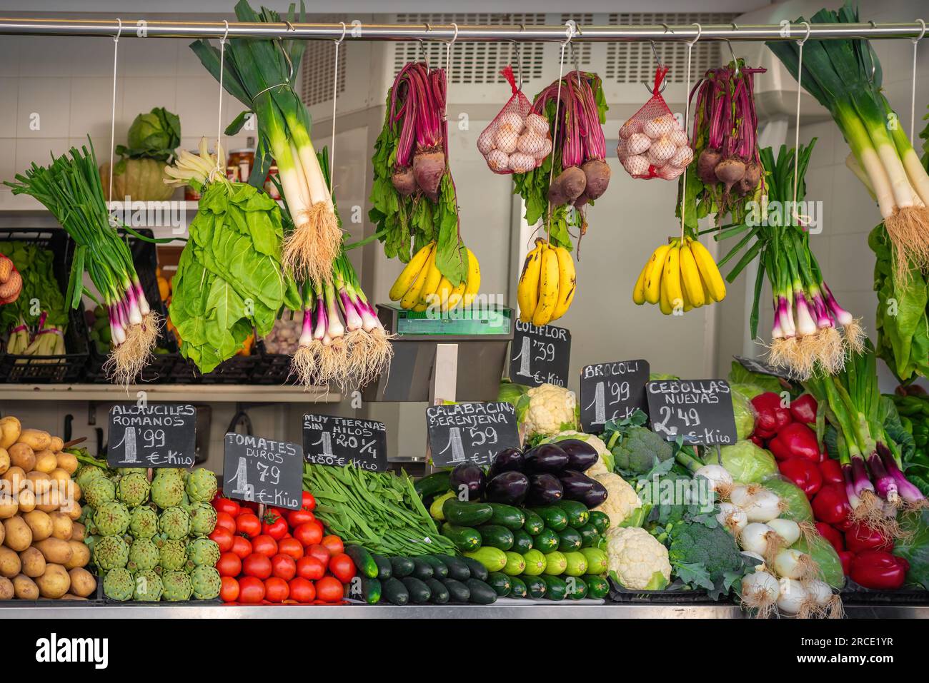 Fruit and Vegetables Market Stall in Spain Stock Photo