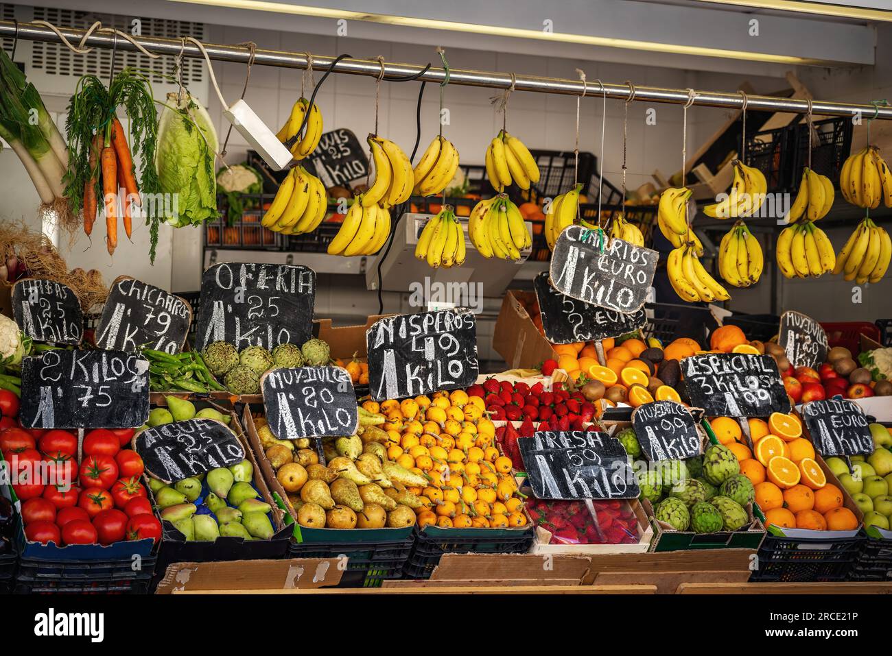 Fruit and Vegetables Market Stall in Spain Stock Photo