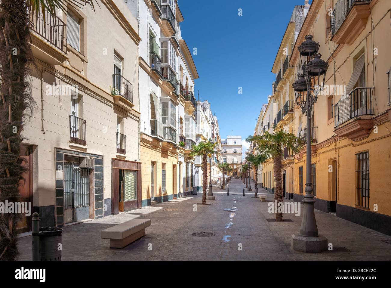 Plaza Viudas Square and Street - Cadiz, Andalusia, Spain Stock Photo