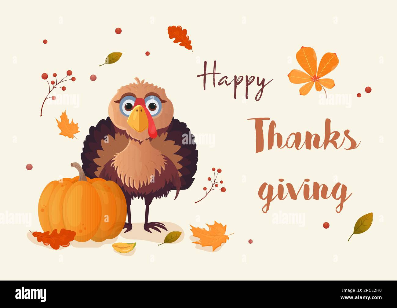 thanksgiving card turkey leaves and pumpkin. Vector illustration Stock ...