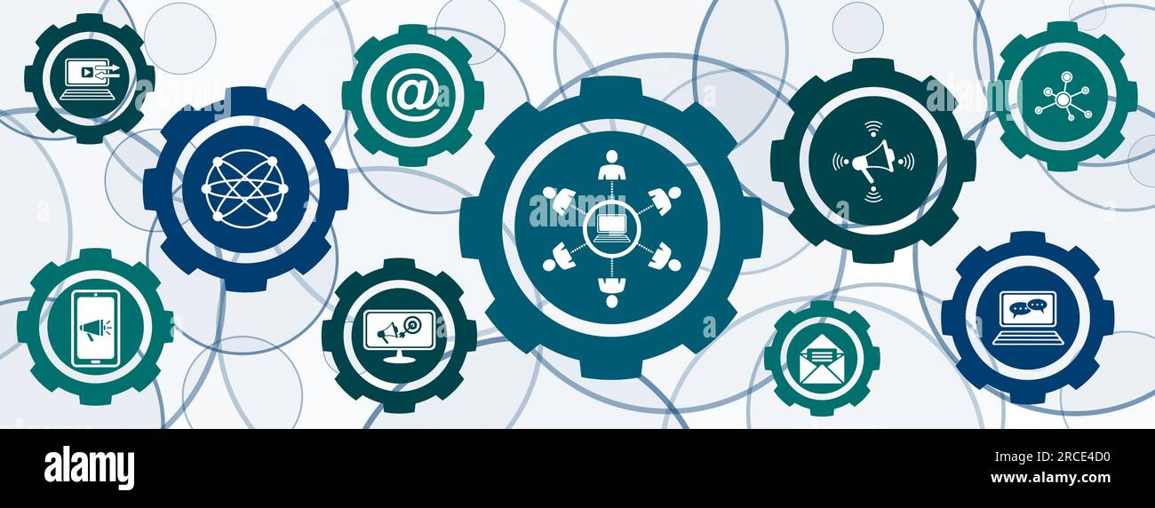 Concept of digital marketing with icons in cogwheels Stock Photo