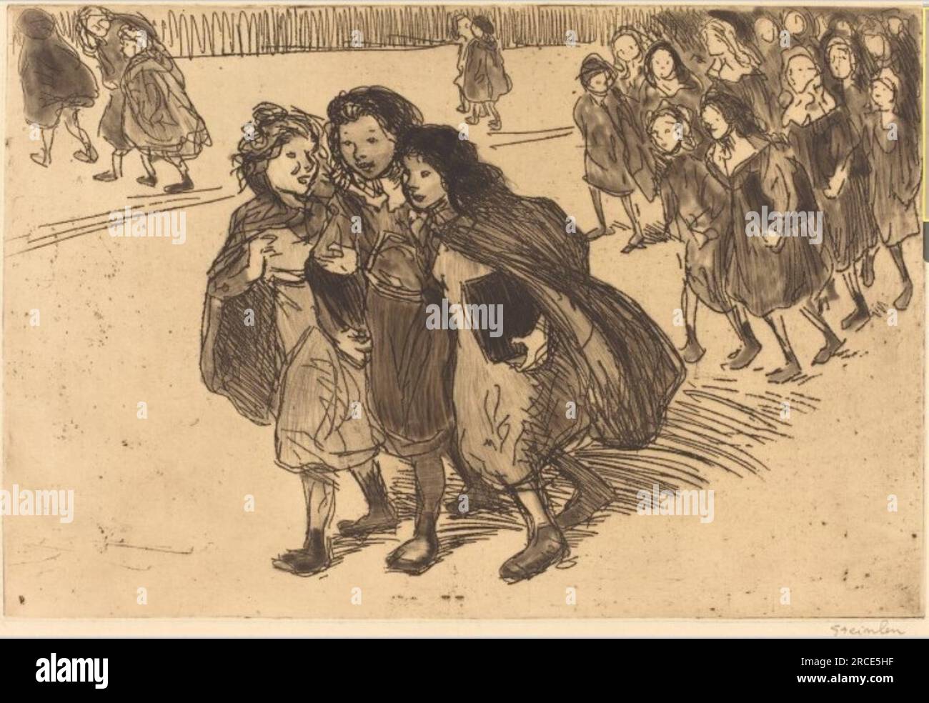 Gamines Sortant de L'Ecole 1911 by Theophile Steinlen Stock Photo