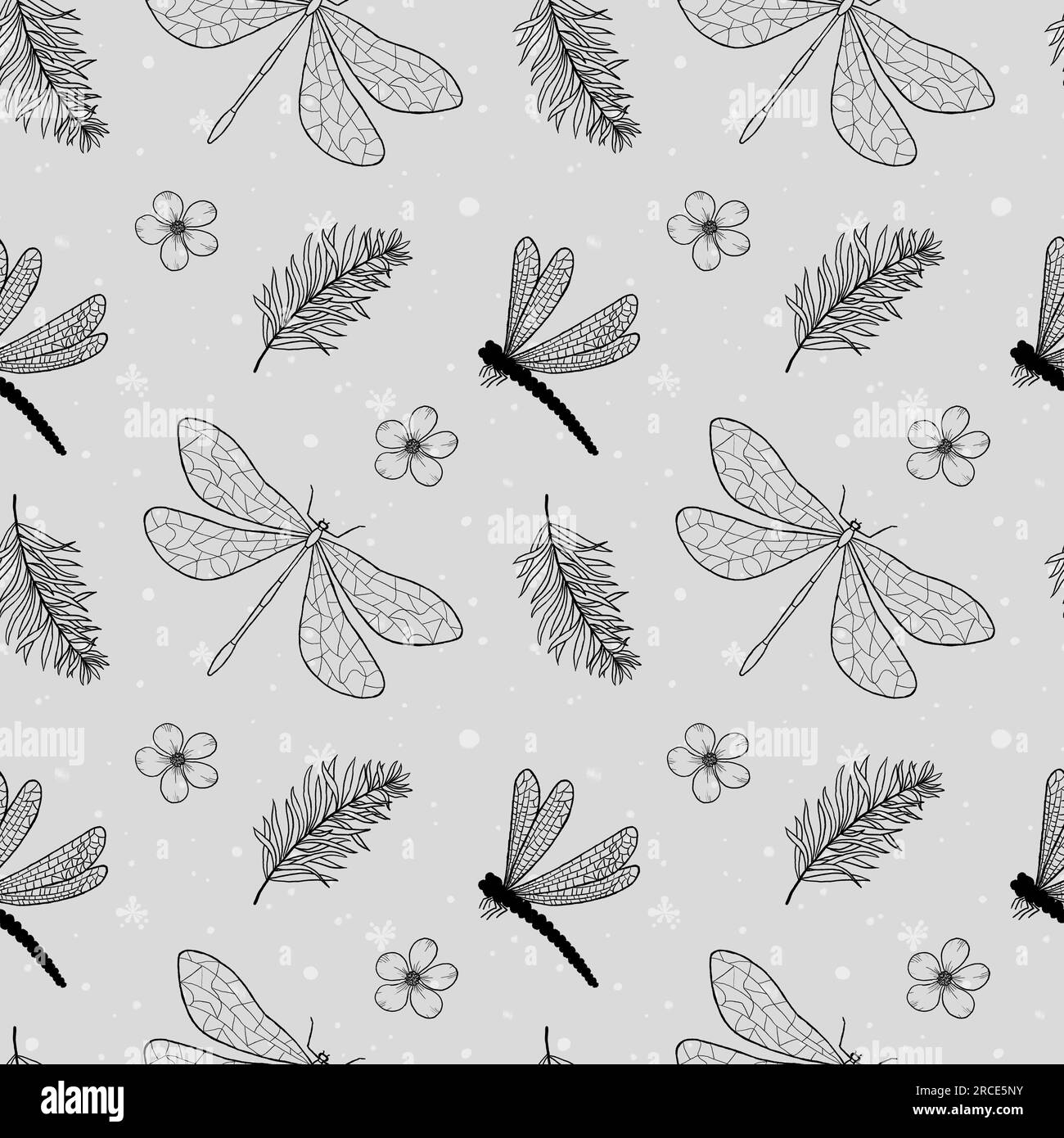 Seamless pattern with Dragonflies. Line drawing. Illustration of ...