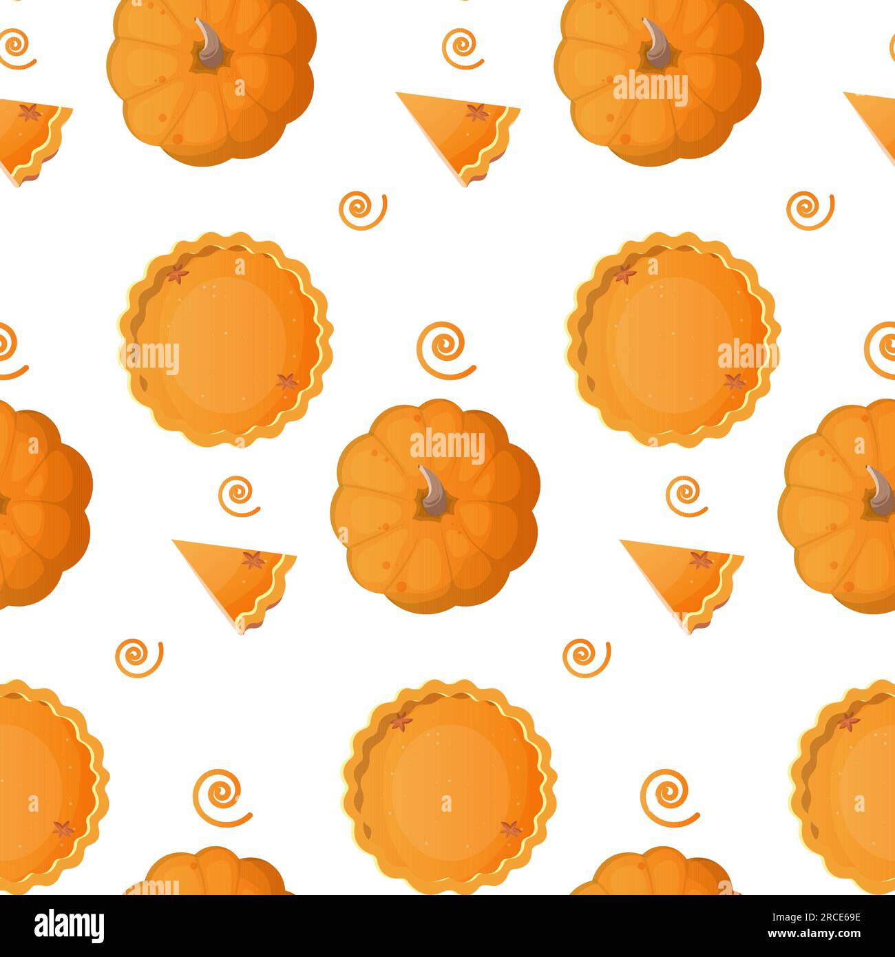 Pumpkin pie seamless pattern in cartoon style. on white background ...