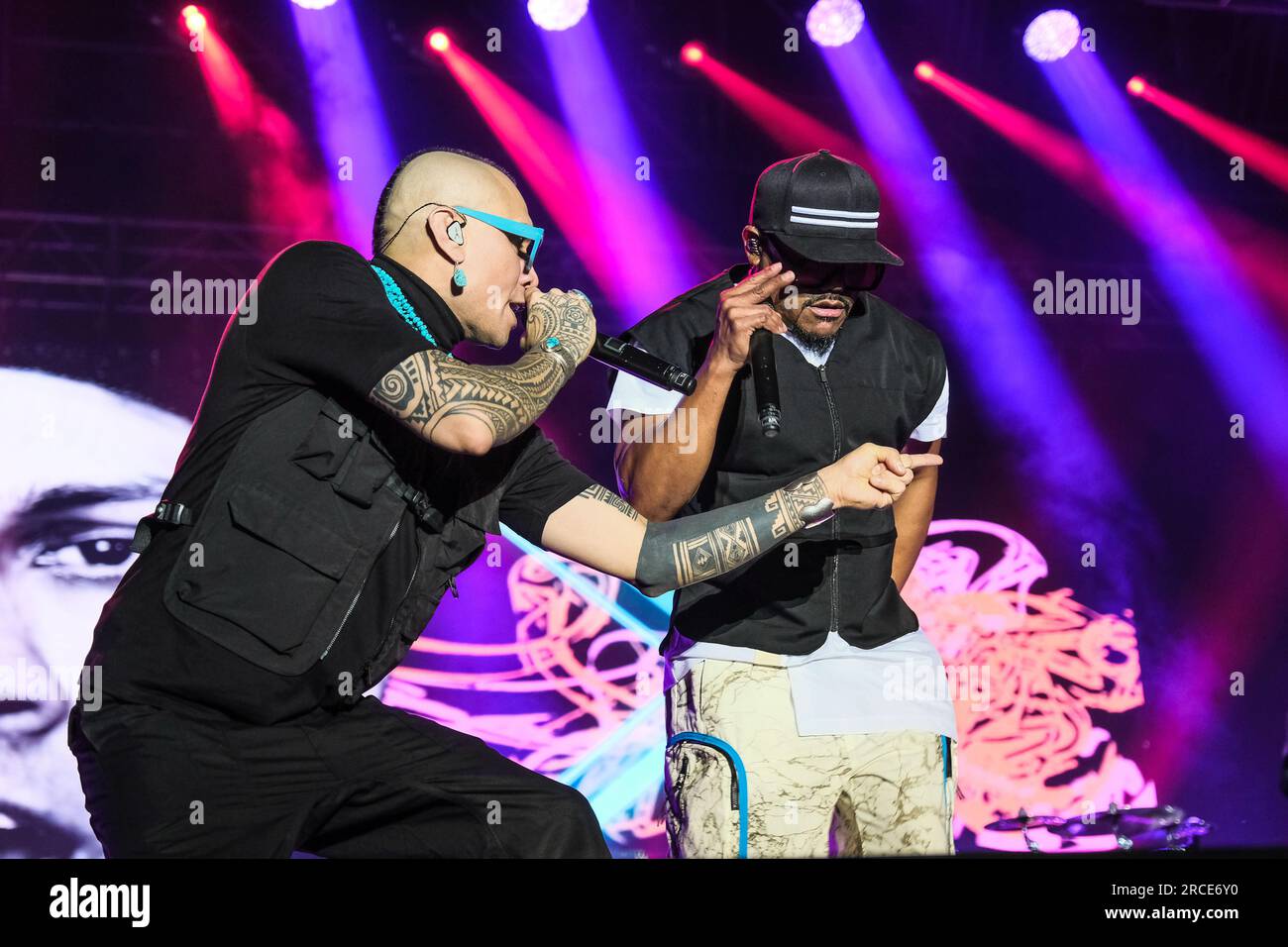 July 13, 2023, Turin, Turin, Italy: US hip hop group 'Black Eyed Peas' perform on stage at Stupinigi Sonic Park 2023 in Turin. (Credit Image: © Bruno Brizzi/Pacific Press via ZUMA Press Wire) EDITORIAL USAGE ONLY! Not for Commercial USAGE! Stock Photo