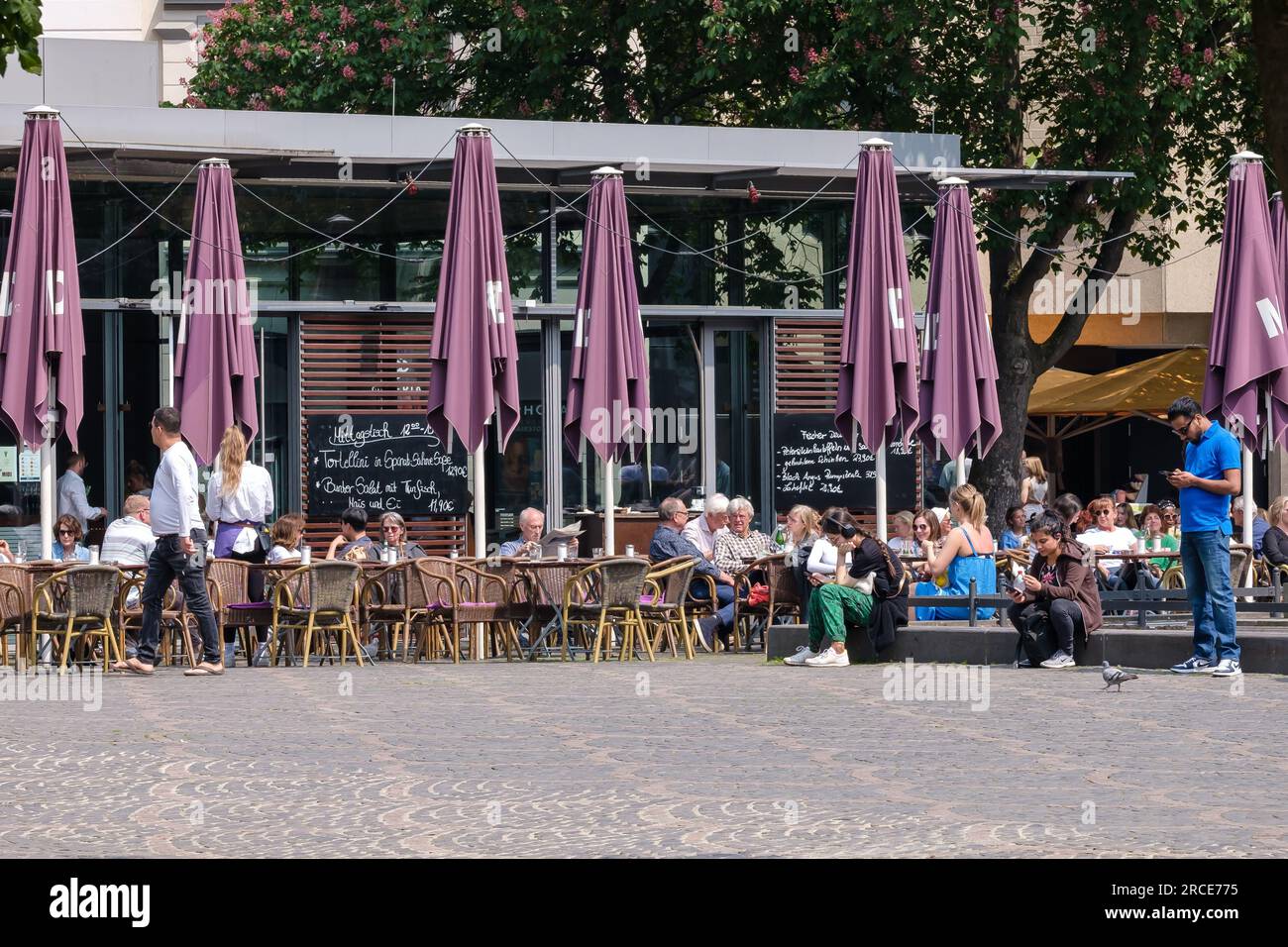 Bonn, Germany May 22, 2023 View of a popular all day bistro restaurant with an outdoor