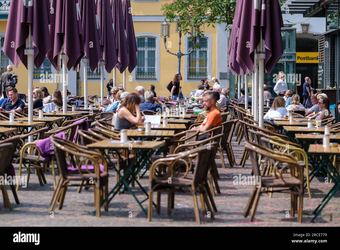 Bonn, Germany May 22, 2023 View of a popular all day bistro restaurant with an outdoor