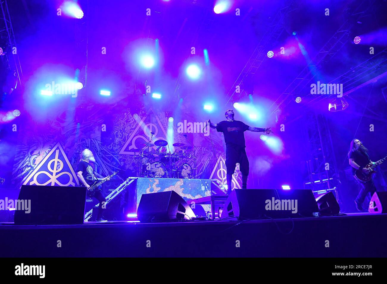 John Campbell, Randy Blythe, Mark Morton of Lamb of God performs on day
