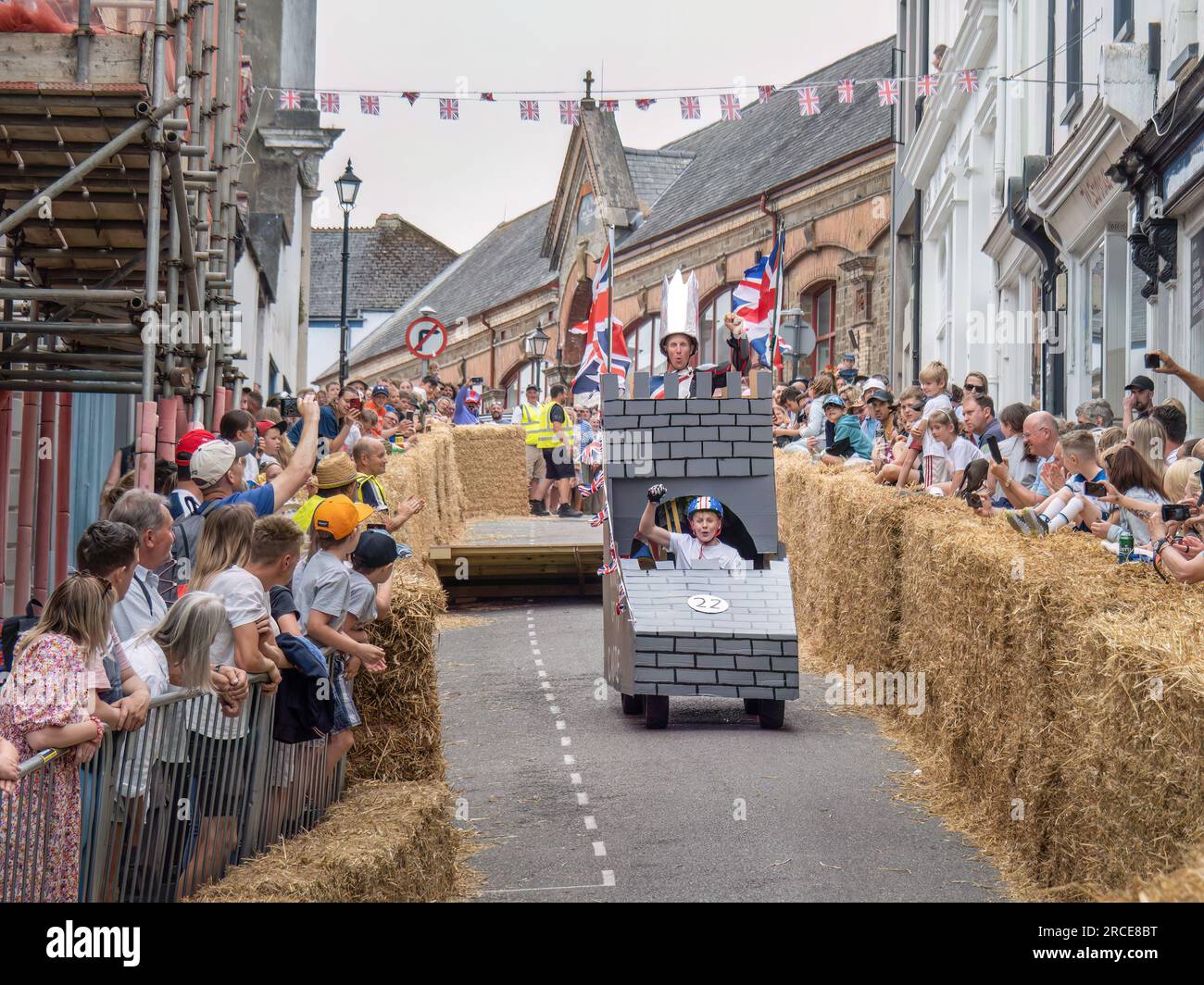 BIDEFORD, DEVON, ENGLAND - JUNE 18 2023: Participants in the annual Soapbox Derby fun race event in the town. Stock Photo